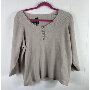 Lauren Ralph Lauren Beige Long Sleeve Button Down Blouse Size 1X Y2K